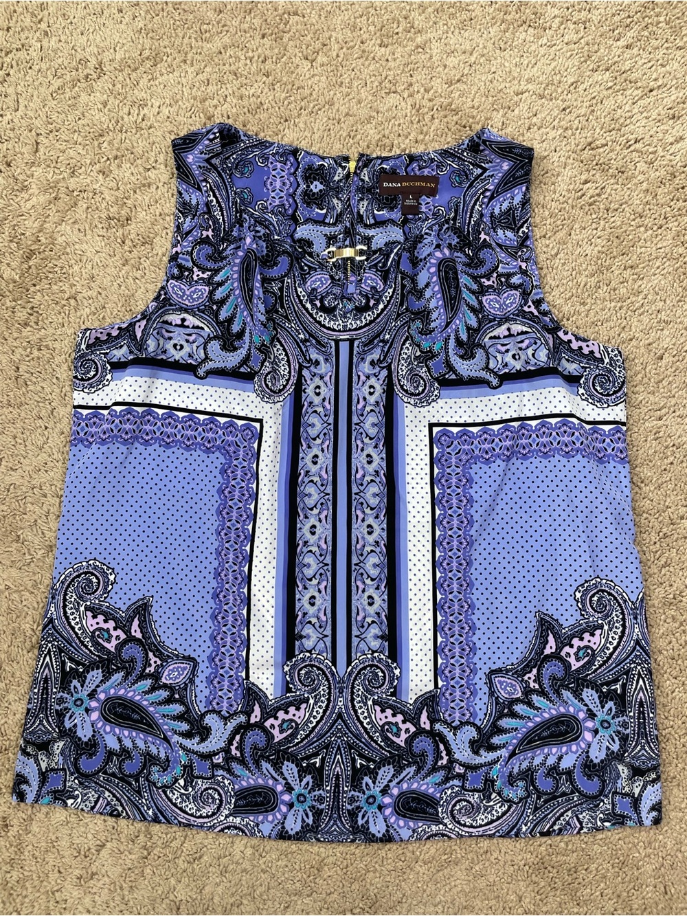 Dana Buchman Purple Periwinkle Paisley Print Sleeveless Shell